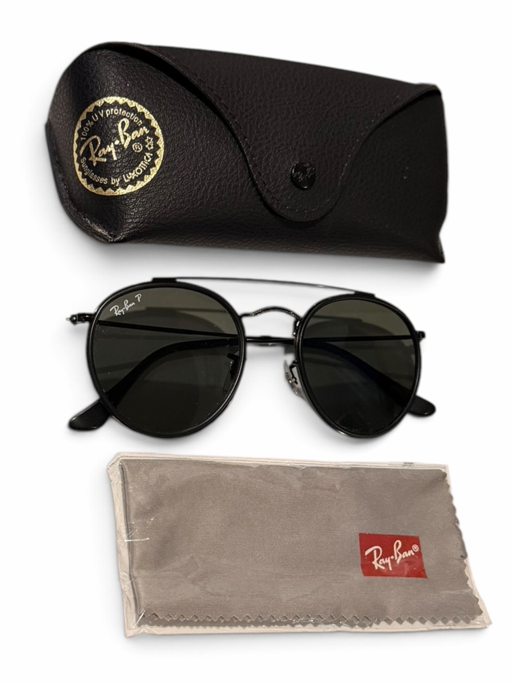 Ray-Ban Round Double Bridge Polarized Sunglasses RB3647N EUC